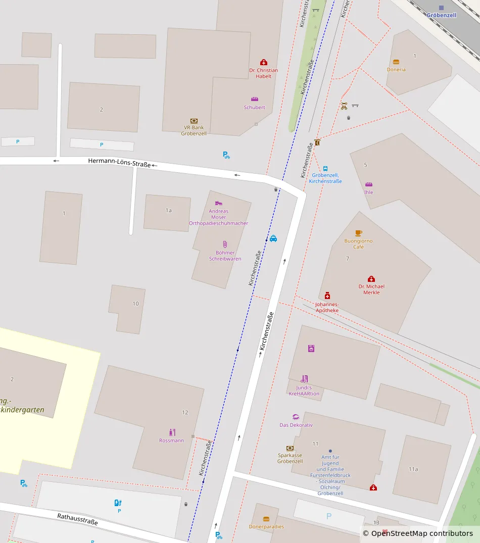 Anfahrtskarte Kirchenstraße 7, Gröbenzell